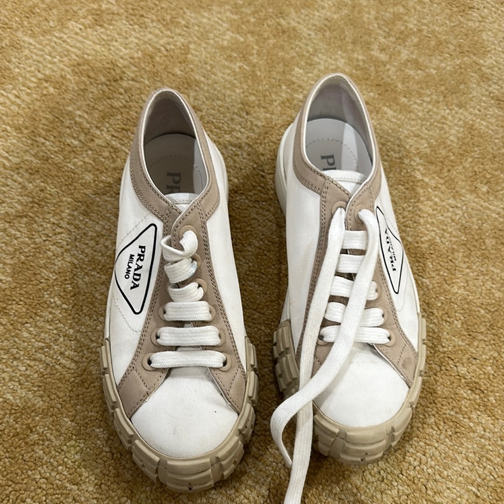 Prada White and Tan Sneakers